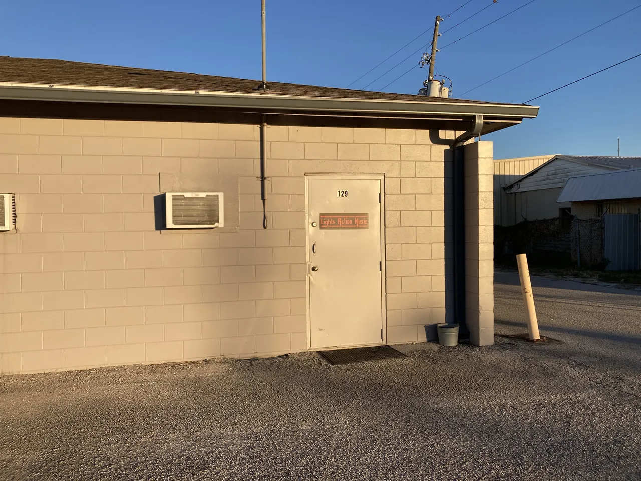 Entrance to Lights, Action, Music Studios at Unit 129 in Longwood, FL